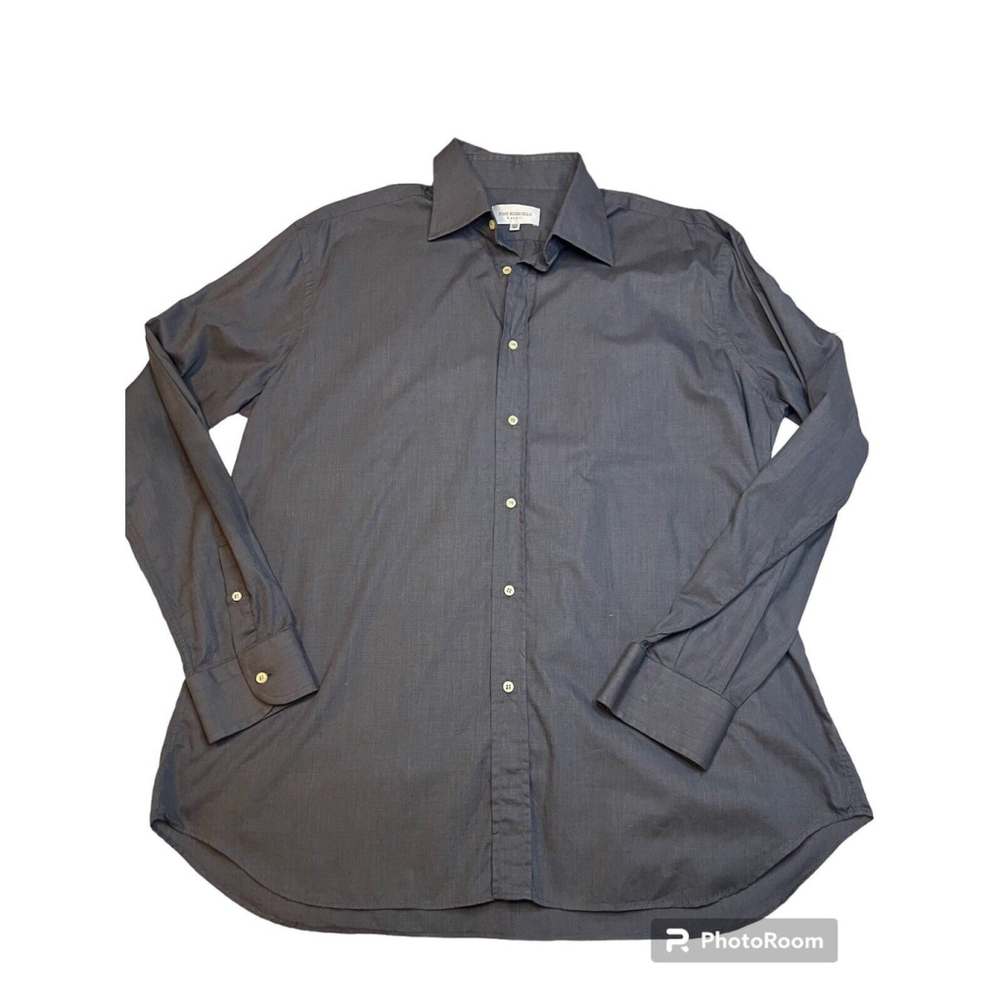 BORRIELLO NAPOLI Gray Cotton Dress Shirt Solid Made in Italy  Size 17 1/2-44